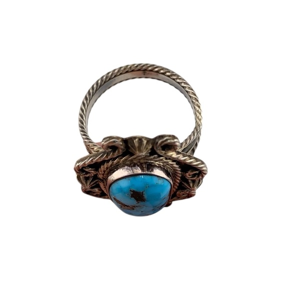 TURQUOISE NAVAJO RUNNING BEAR SIGNED STERLING SILVER RING VINTAGE SIZE 8.25 - Picture 10 of 13